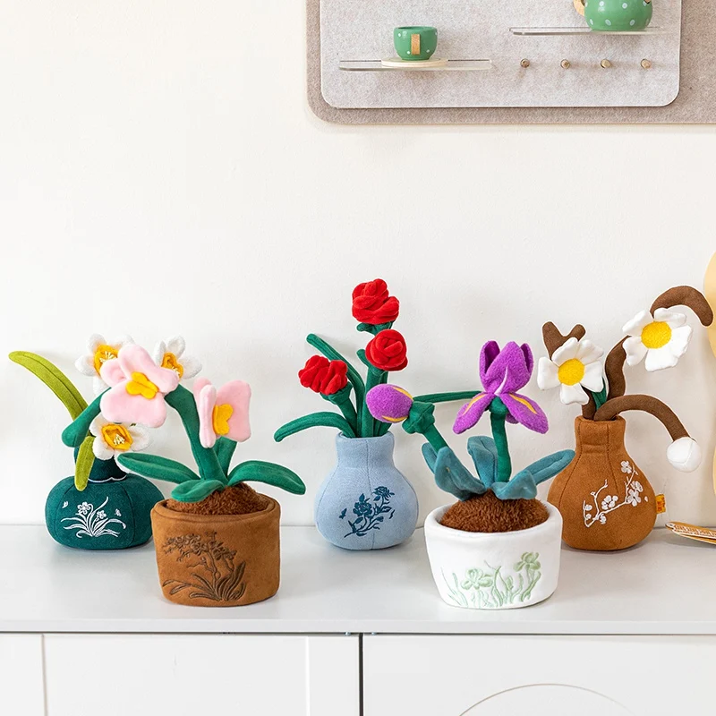 30cm Artificial Flower Plush Toy Cute Green Plants Bloom Cactus Sunflower Rose Soft Dolls Kawaii Home Decoration Xmas Gift