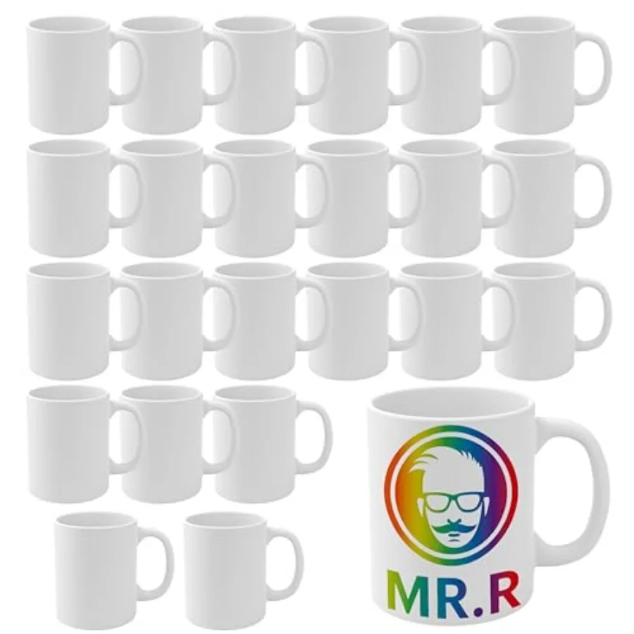 

Набор из 24 заготовок для сублимации: керамические кофейные кружки 11 унций, классические керамические чашки для напитков, подходят для молока, чая, колы, воды