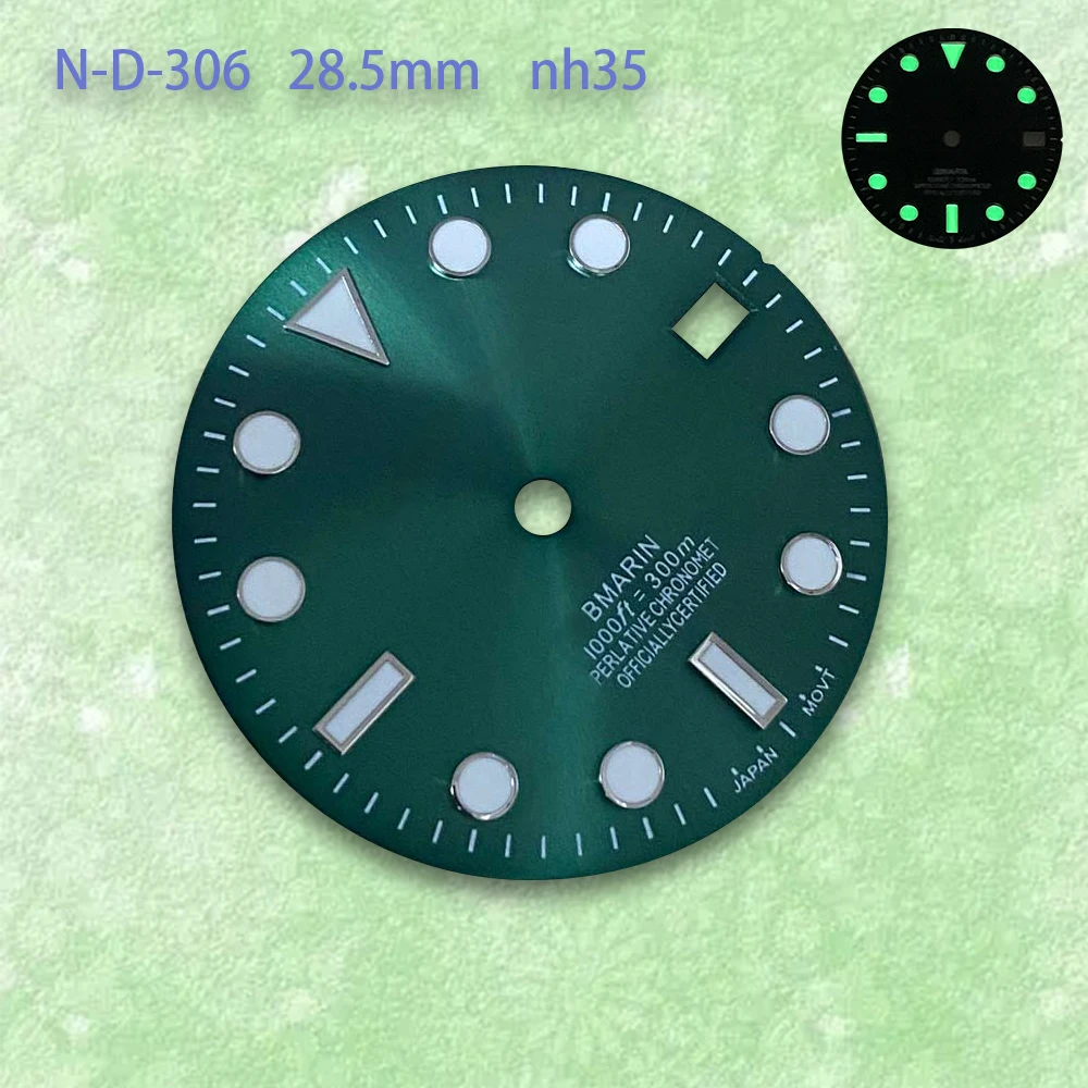 

28.5mm Dial S Logo Suitable For NH35/NH36 Automatic Movement Green Luminous Watch Modification Accessories