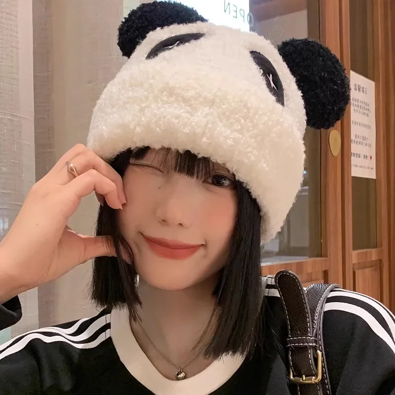 Cute Panda Ears Hats for Women Autumn Winter Warm Panama Soft Lambswool Beanie Cap Girls Cartoon Skullies Ski Hat Gorras Gifts