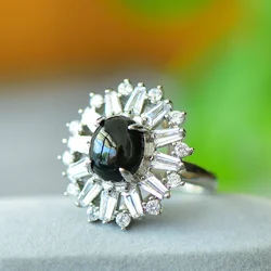 Jade Ring for Women Black Gems Silver Plated Jewelry Engagement Luxury Rings with Stone Flower Diamond Gift Female Wedding Band