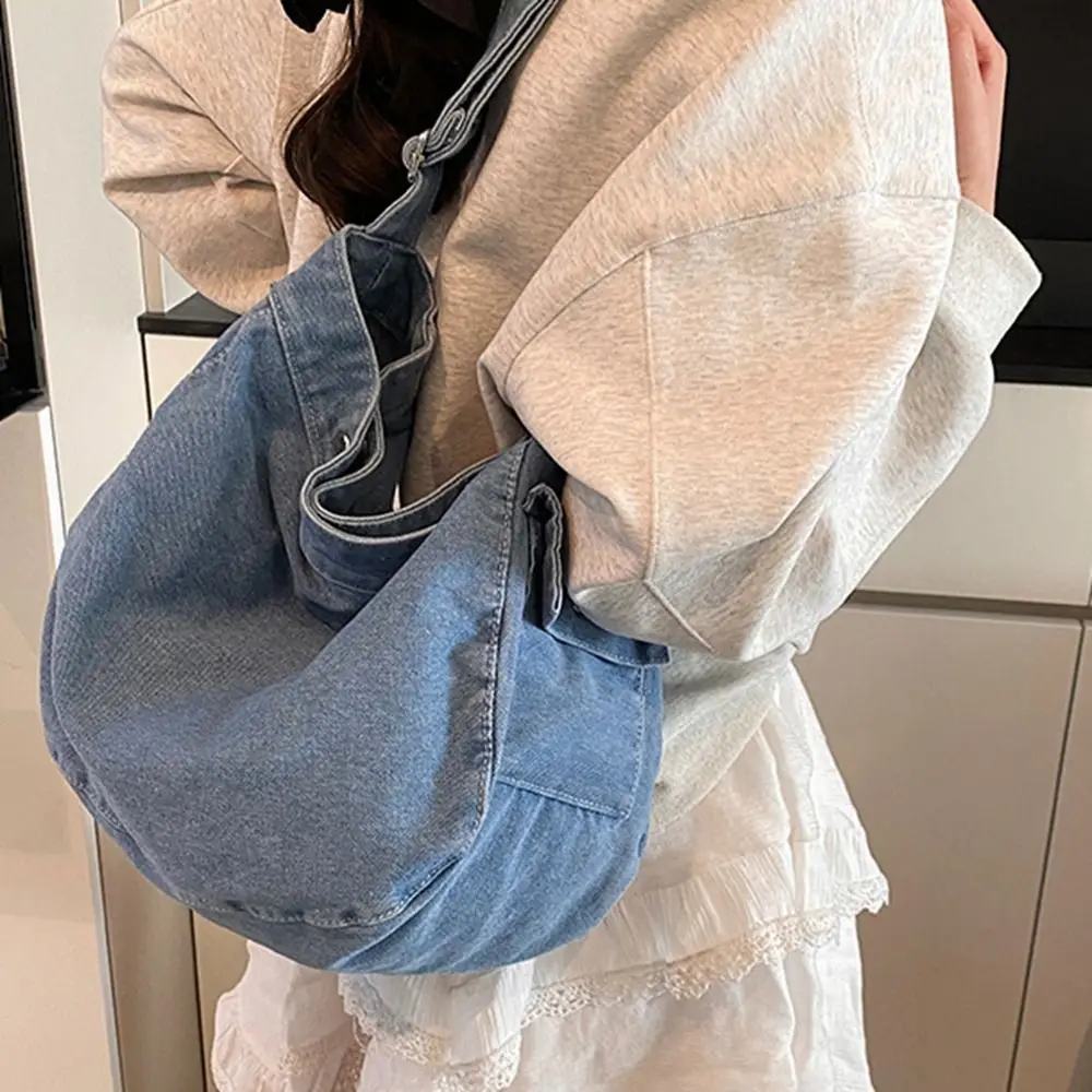 

Сумка через плечо из денима и холста, в уличном стиле, вместительная, винтажная, однотонная, простая сумка-тоут для улицы