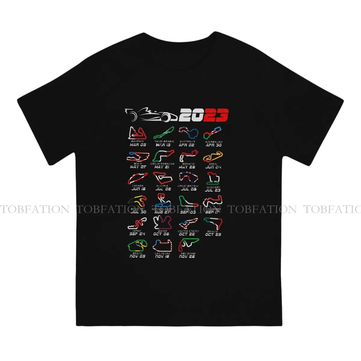 Race Cars 2023 Circuits Colors F1 Car Racing Men T Shirt Cotton Grunge Crewneck Tee Shirt Harajuku Streetwear