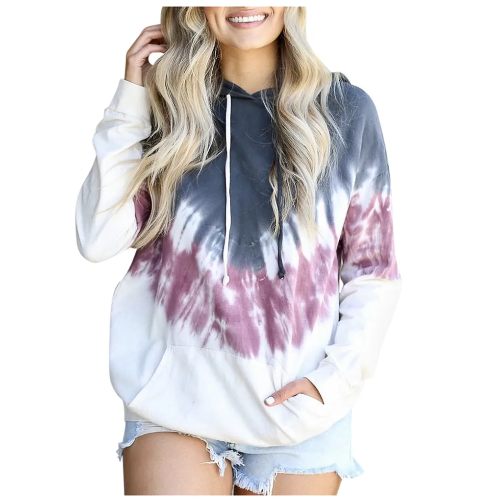 Sweatshirt Casual Printed Fleece Hooded Womens Pocket Sleeve Loose Long Fashion Women\'S Blouse Sweatshirt Zipper Hoodie Women