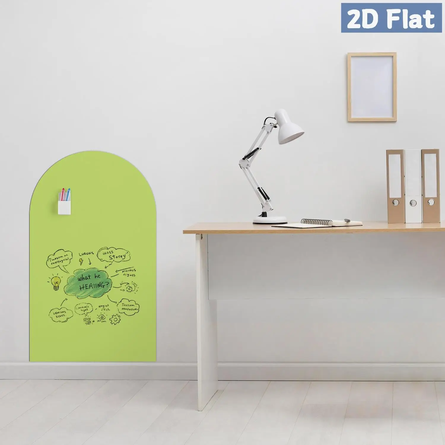 1 قطعة ملصق حائط على شكل سبورة بيضاء مقوسة قابلة للفصل باللون الأخضر الفاتح، ديكور غرفة المعيشة وغرفة النوم