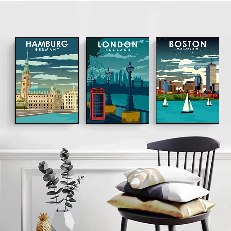 خمر مدينة السفر المشارك لندن نيويورك لشبونة البندقية سيدني روما إيطاليا قماش اللوحة الشمال الحديثة صورة غرفة ديكور المنزل