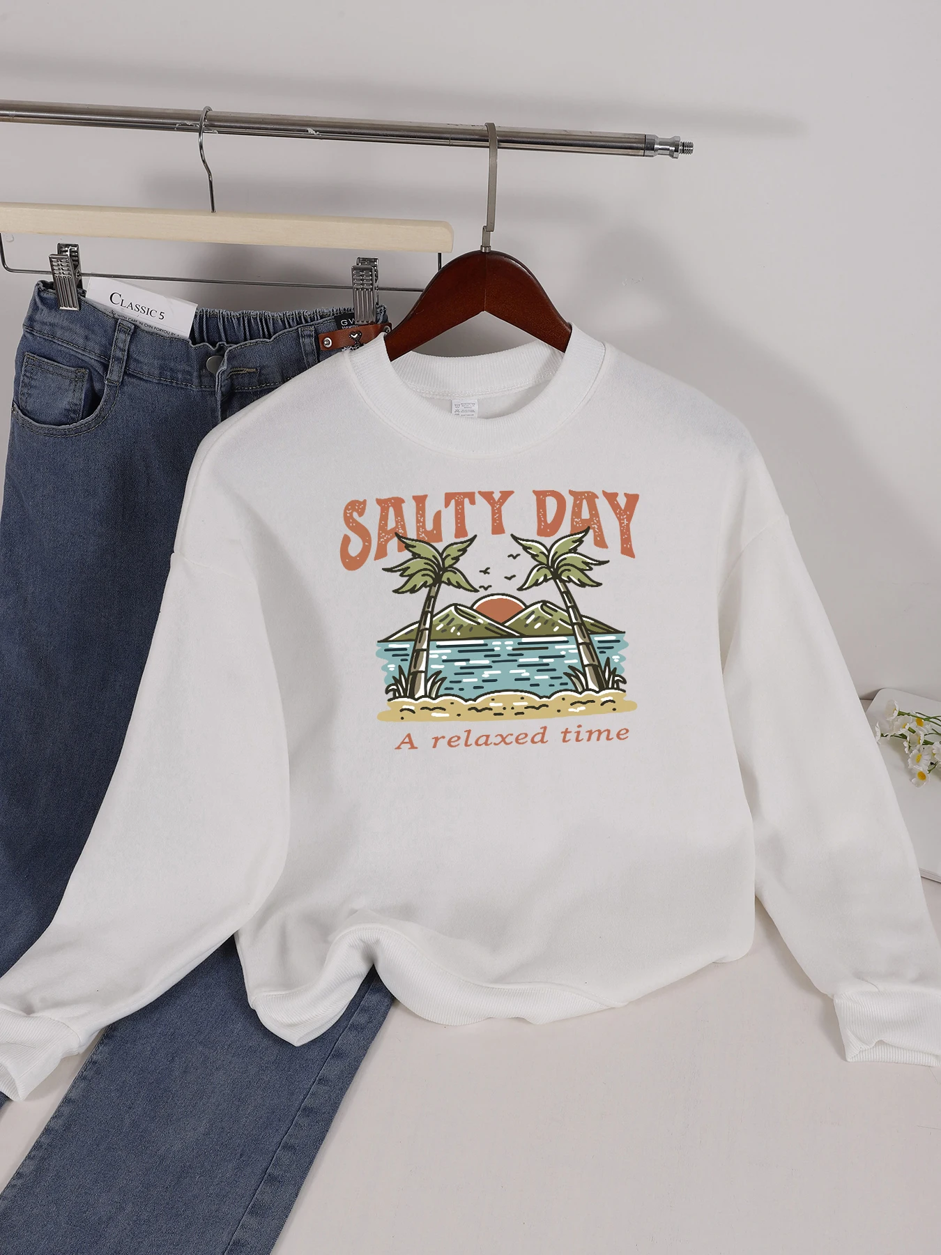 

Salty Day A Relax Time кокосовая пальма пляжный свитшот с принтом женский Y2K мягкая одежда повседневный пуловер осенняя флисовая спортивная одежда