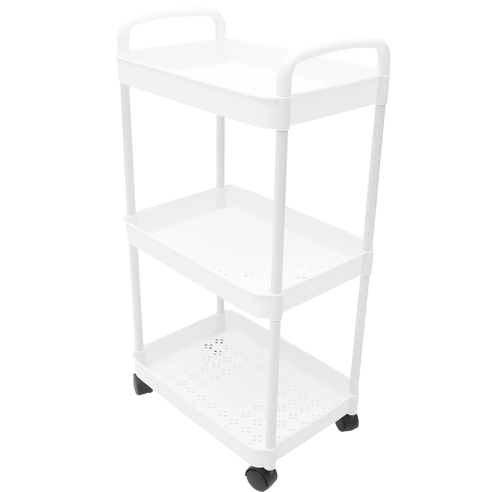 Home Kitchen and Bathroom Storage Universal Wheel Three-layer Trolley Rack White Small Rolling Cart Utility Shopping Shelf for