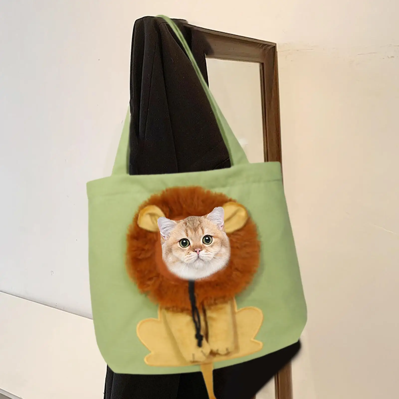 Portable Cat Carriers Travel Transport Bag Tote with Handle Cute Carrying Breathable Lion Shape Canvas for Walking Small Animals