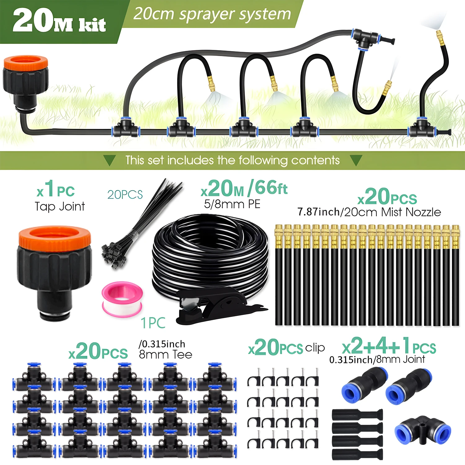 30M-5M DIY Free Bending Universal Sprayer Kit 8mm Hose Patio Misting Cooling System for Garden Plant Fogging Watering Irrigation image 3