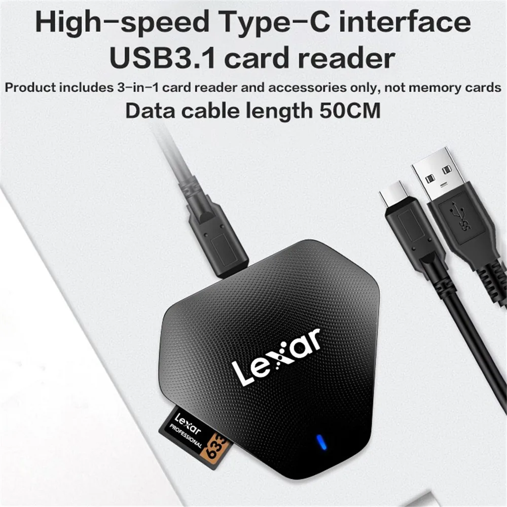 قارئ Lexar USB 3.1Gen2 الأصلي 3 في 1 بطاقة إلى SD مايكرو SD 500U قارئ بطاقات TF محول بطاقة الذاكرة SD UHS-I قارئ بطاقات الذاكرة