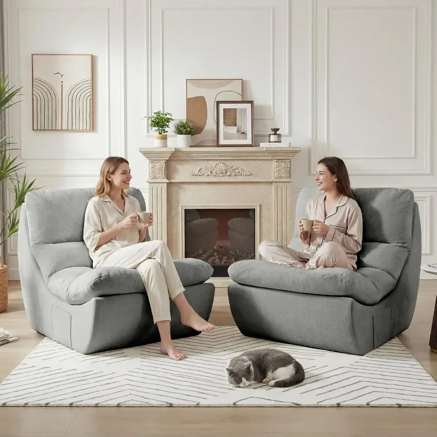 Set of 2 Giant Bean Bag Chairs for Adults, Boneless Lounge Chair, Togo Sofa, Fireside Chair, Anti Cat Scratch Fabric with Machi