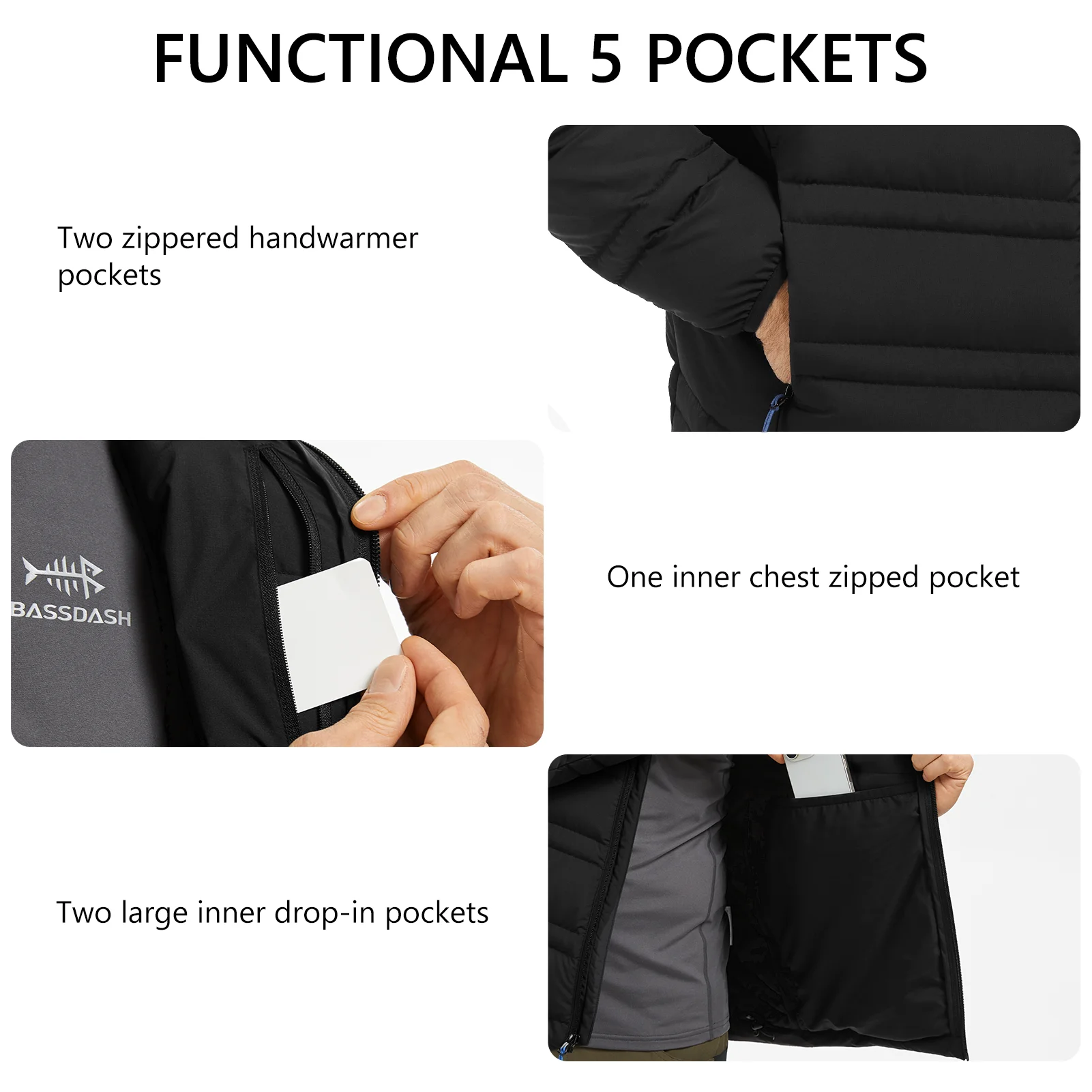 BASSDASH الرجال سترة منتفخة 700FP Packable مقاومة للماء البخاخ معزول معطف دافئ للصيد الصيد التنزه FS49M #5