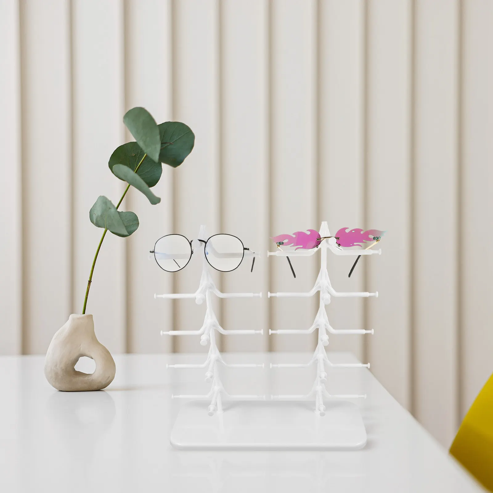 Premium ABS Glasses Display Rack for Sunglasses Eyeglasses Ski Goggles Organizer Space Saving Stable Base Desktop Stand