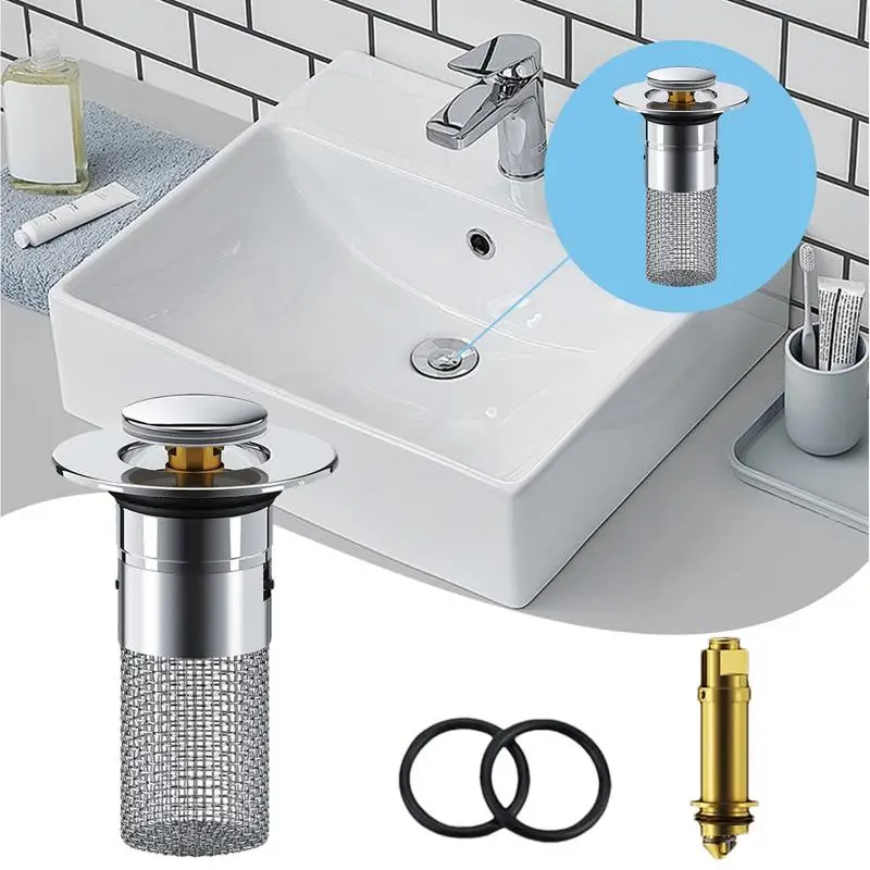 Sink Pop-Up Stopper Push Type Basin Drain Filter Anti Clogging Bathtub Converter With Hair Catcher For 1.3 -1.5 Inches Standard