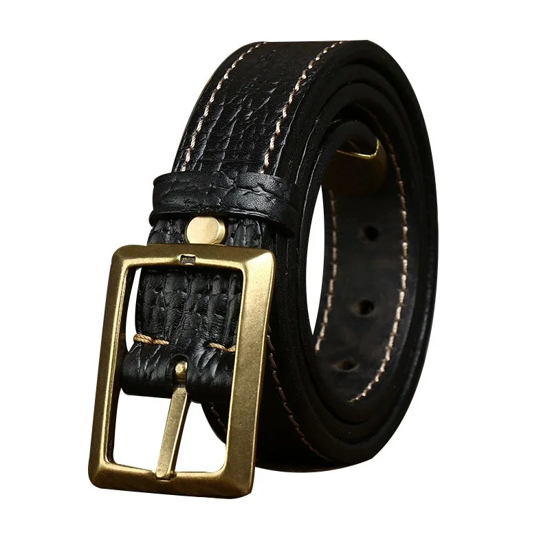 SEEDAX Mens Retro Luxury Double-sided Usable Leather Belt Head Double-layer Cowhide Male High-quality Business Belts