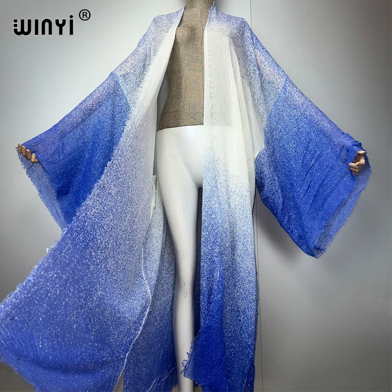 Winyi quimono 2025 verão cor gradiente roupas de praia para mulheres cover-up casaco longo elegante áfrica casaco maxi vestido boho beachwear