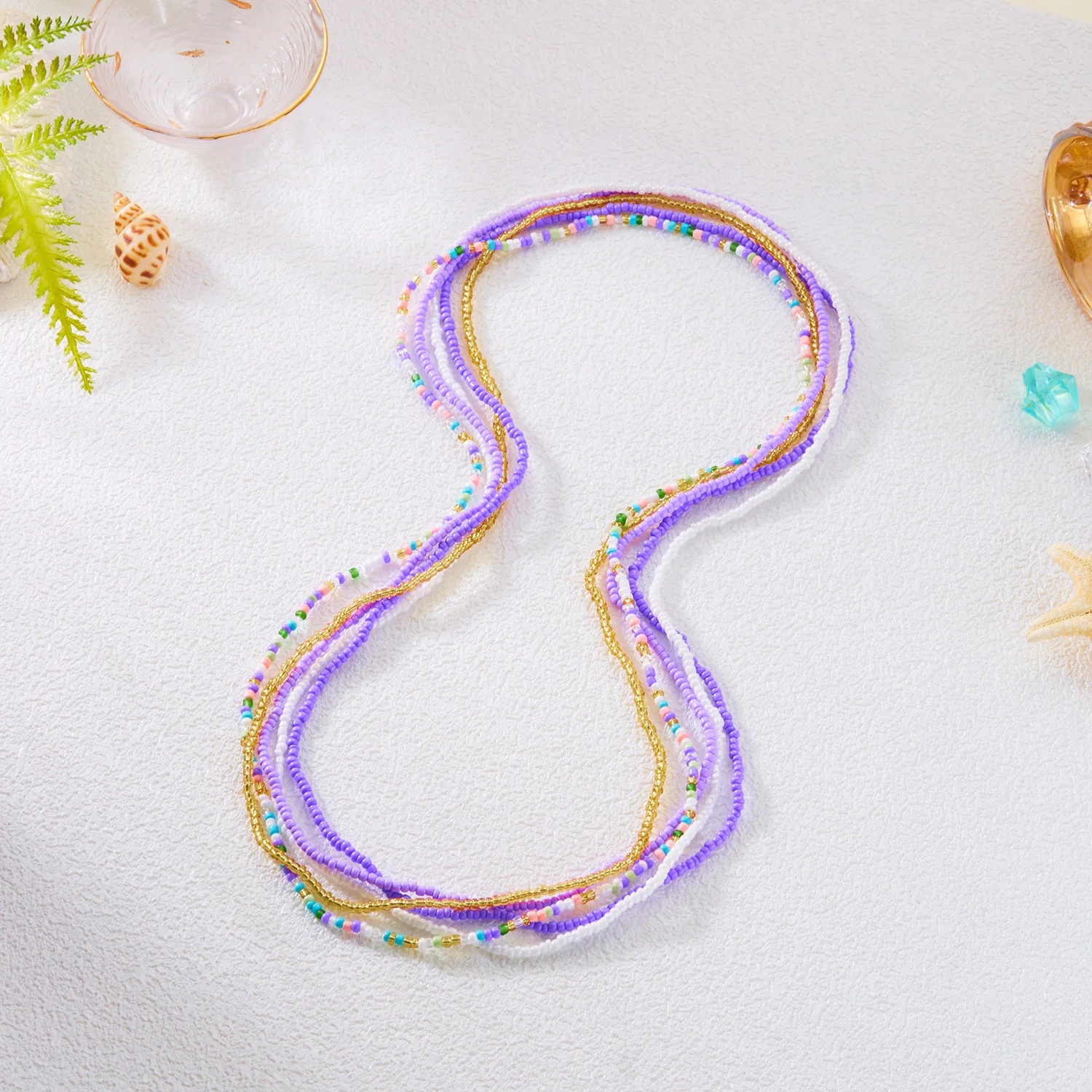 5Pcs/Set Boho Colorful Rice Beads Waist Chains For Women Summer Beach Bikini Elastic Belly Belt Waistband Y2K Jewelry Gift