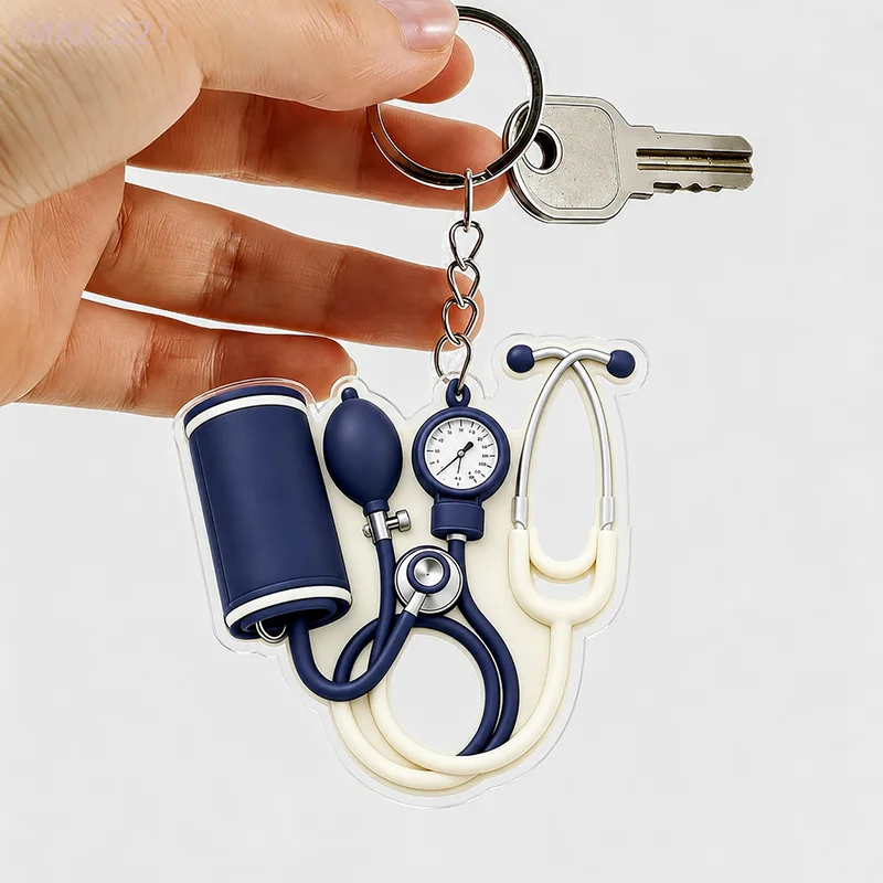 〔MAX-22〕1Pcs  Nurse Bag Charm Pendant 2D Flat Doctor Cute Pink Mini Stethoscope Keychain Gift Accessory For Keys Backpack view 6
