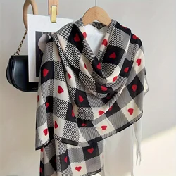 Love Heart Grid Scarf Soft Warm Thin Shawl Romantic Style Decorative Scarf For Women Valentine's Day Gifts