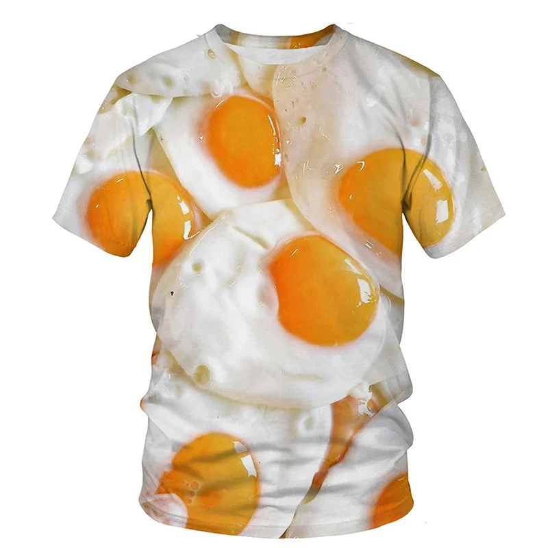 

3D Printed Parody Funny Food T-Shirt Men Hamburger Fries Fried Eggs Pattern Tees Summer Streetwear Loose Quick Dry Short Sleeves