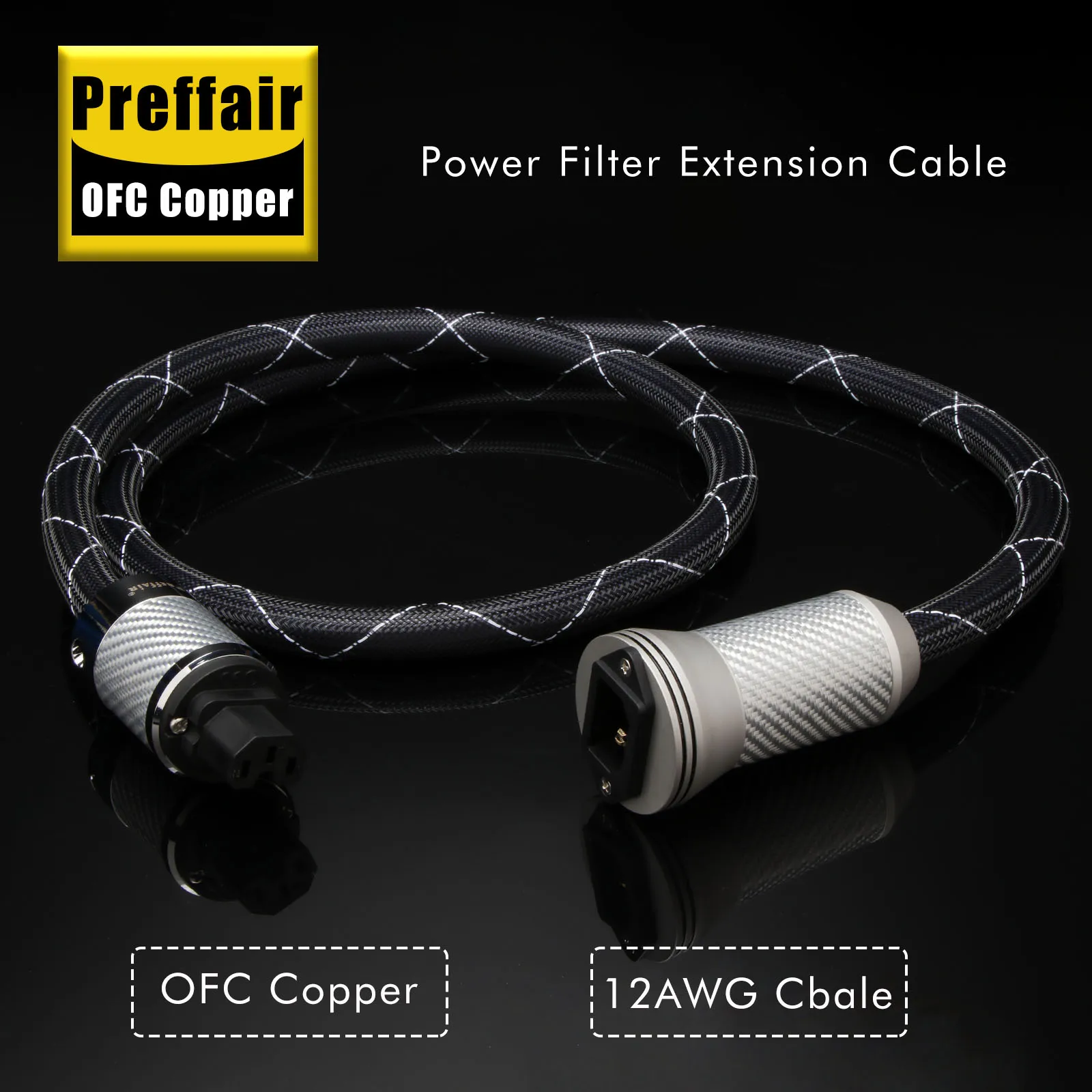 

Hifi Power Filter Extention Cable OFC Copper Audiophile Power Cord 12AWG with Carbon Fiber 3Hole Socket IEC C15 Female Plug