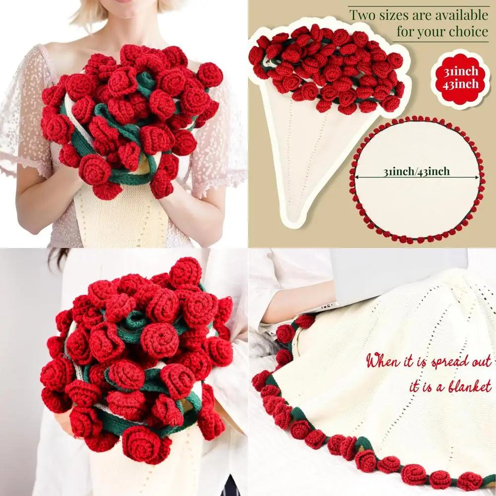 Manta con ramo de flores de ganchillo rosa: regalo perfecto de cumpleaños, aniversario y boda para mamás, hermanas y parejas
