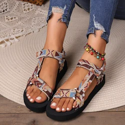 2024 Summer Flat Women's Shoes Hemp Rope Set Foot Beach Sandals Outdoor All-match Casual Slippers Large Size Women Sandals