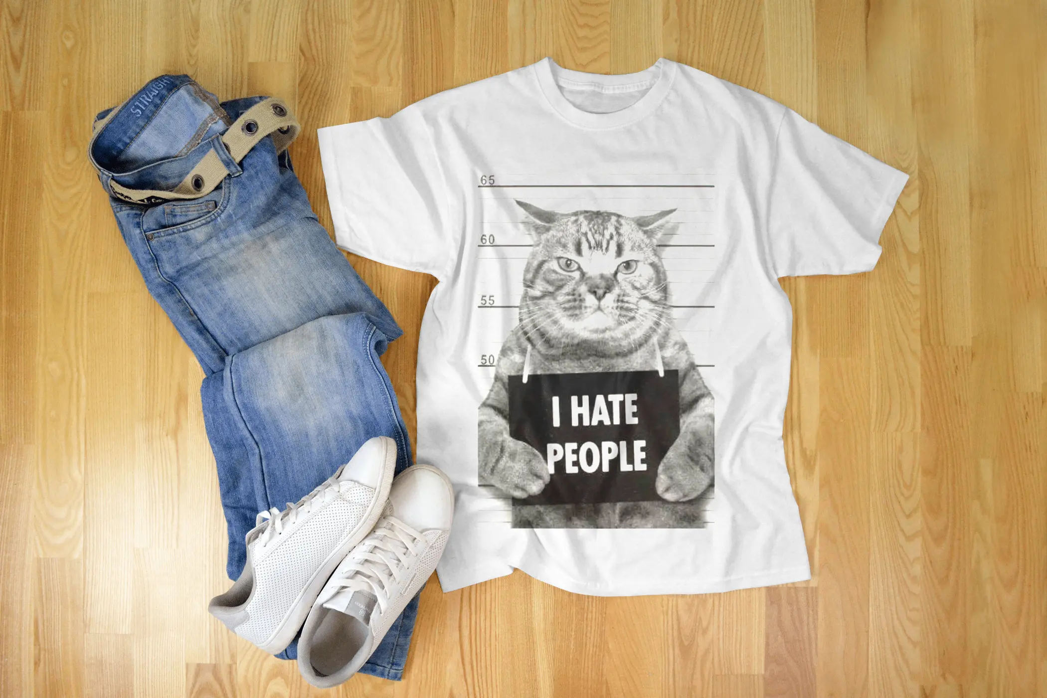 

Забавная Тяжелая хлопковая Футболка I Hate People Cat