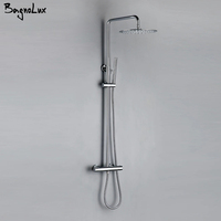 Thermostat Shower Mixer Valve Set Bathroom Thermostatic Faucet Wall Mount Arm Diverter With Handheld Spray & Rain Head
