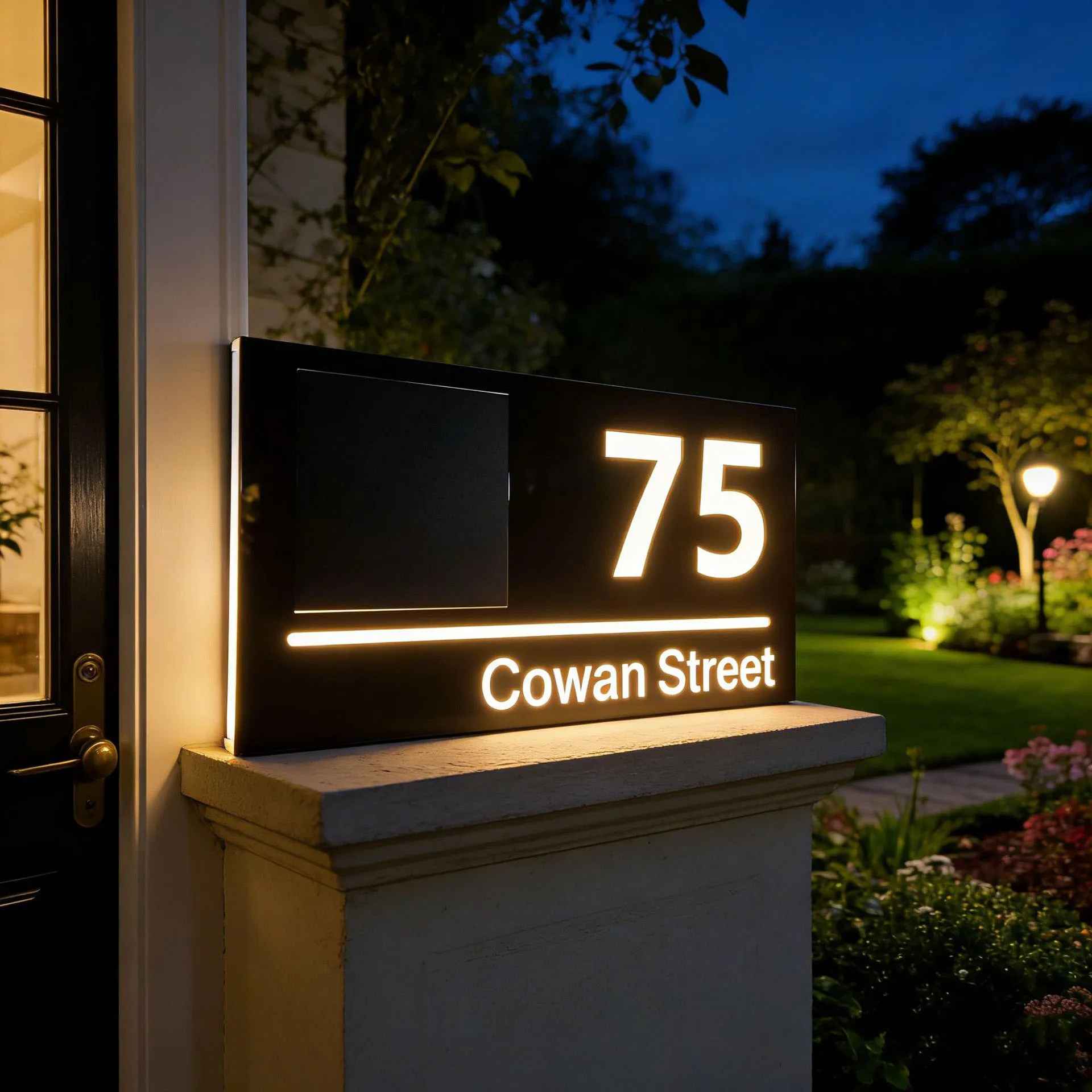 Solar House Numbers Personalized LED Address Plaque Custom Outdoor Lighted Acrylic Sign Auto On Weatherproof