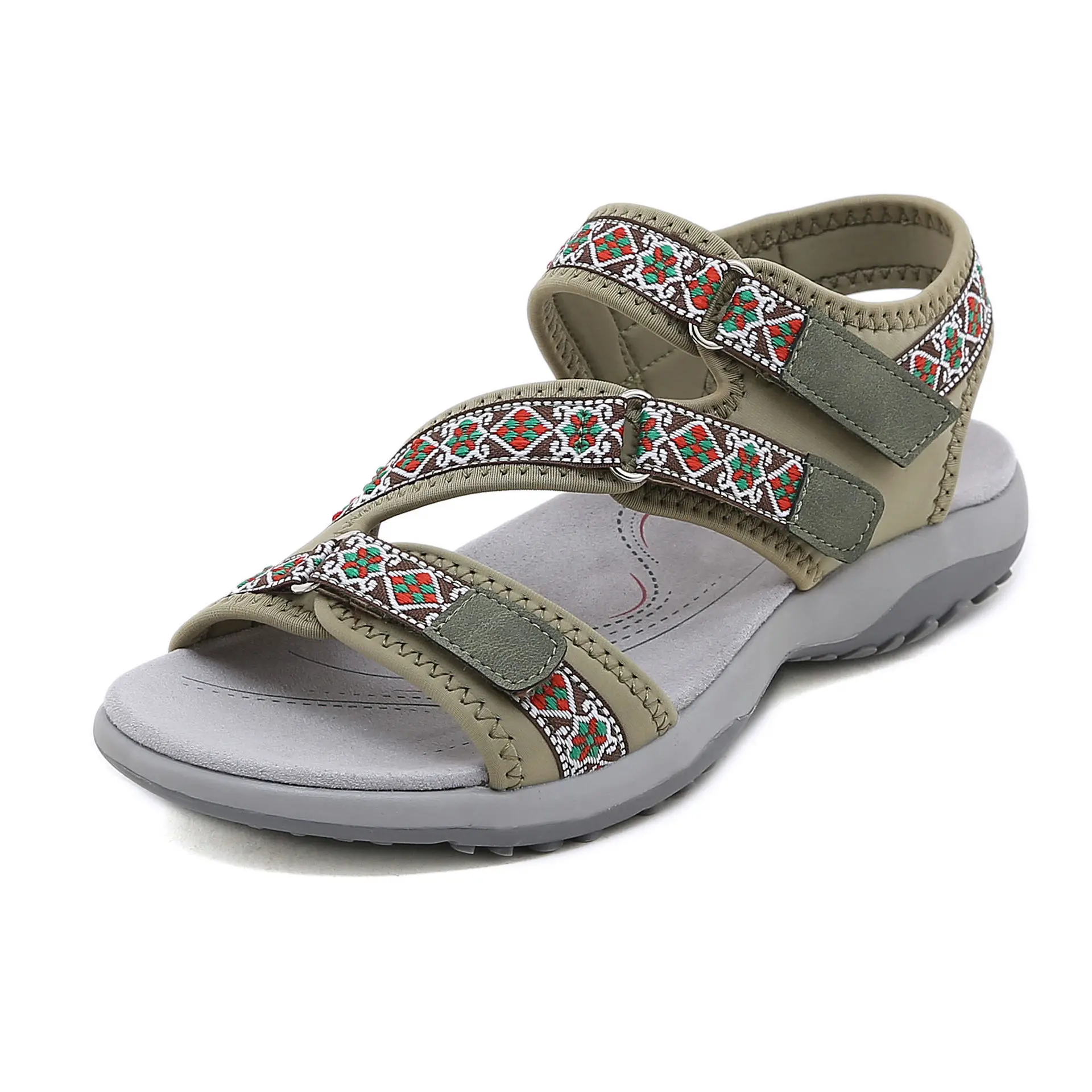 Sandalias informales de PU antideslizantes para mujer, zapatos de tacón plano con estampado suave, estilo bohemio, con punta abierta, para playa,