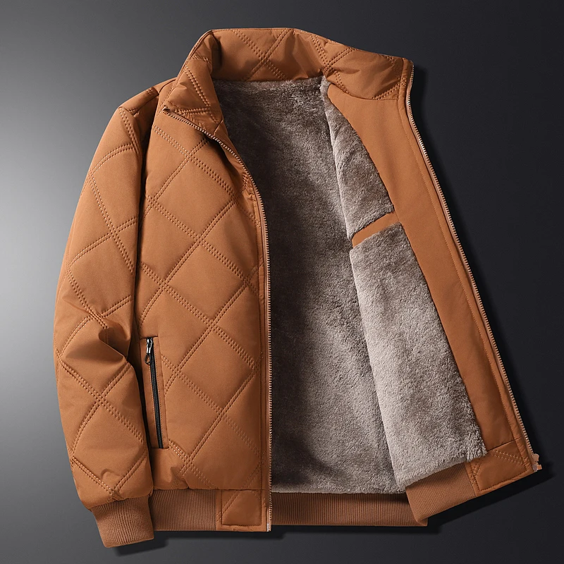 

Fleece Jacket for Men 2025 Thick Stand Collar Solid Winter Jacket Men Windproof Warm Business Casual Men Coats High Quality