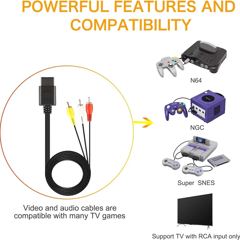 1 Stück Videokabel-Anschluss 1,8M AV-Kabel Composite-Videokabel für 64/N64/Game Cube/Super Nintendo für TV-Spiele – Detail 5