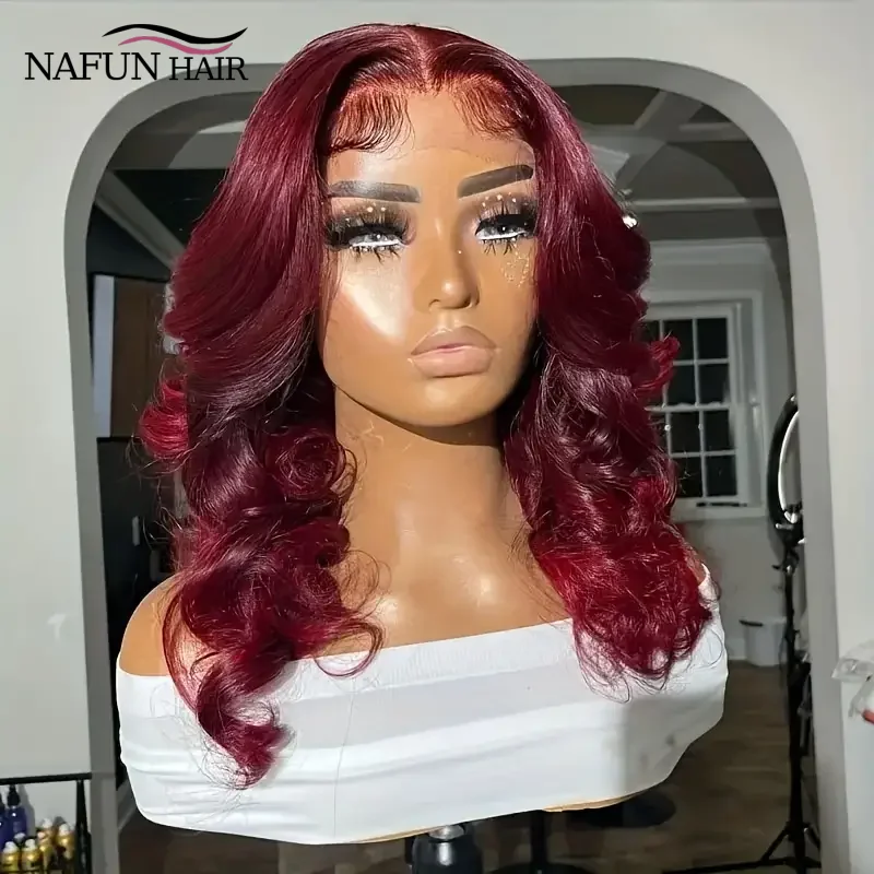 Body Wave Burgundy 13x4 Hd Lace Frontal Human Hair Wigs For Women 99j Red Colored Lace Wigs Pre Plucked Brazilian Human Hair