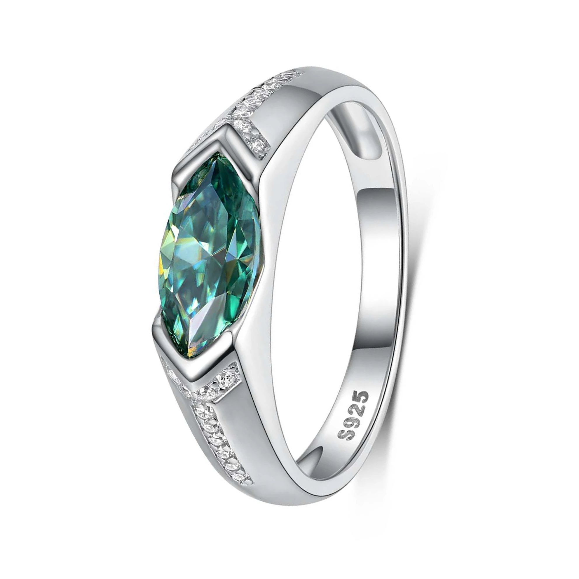 

S925 silver green olive-shaped moissanite ring - best-selling couple's item, artistic and retro style, LMR0045