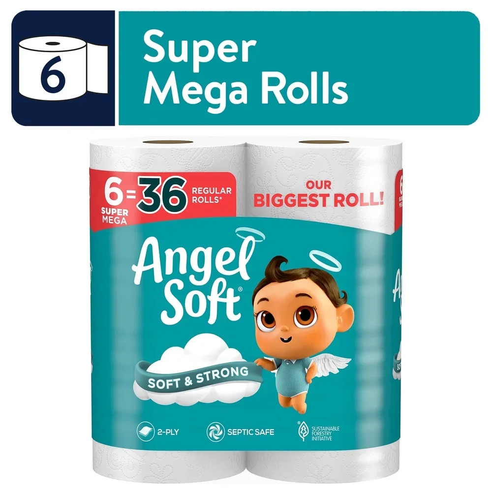 2 Ply Toilet Paper Super Mega Rolls 6 Pack 480 Sheets per Roll Soft Strong Long Lasting Septic Safe Unscented Perforated