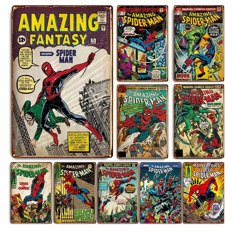 Vintage Comic Cover Spider Man Metal Tin Sign Billboard Spiderman Club Bar Cafe Art Wall Painting Living Room Decoration