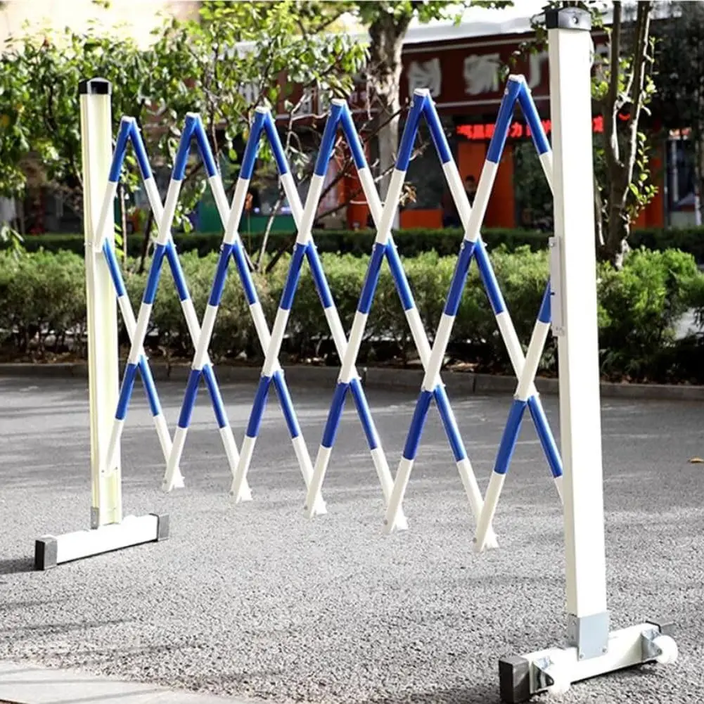 Metal Barricade with Casters, Mobile Safety Barrier Gate Retractable Traffic Fence Flexible Extensible Driveway Security Gate