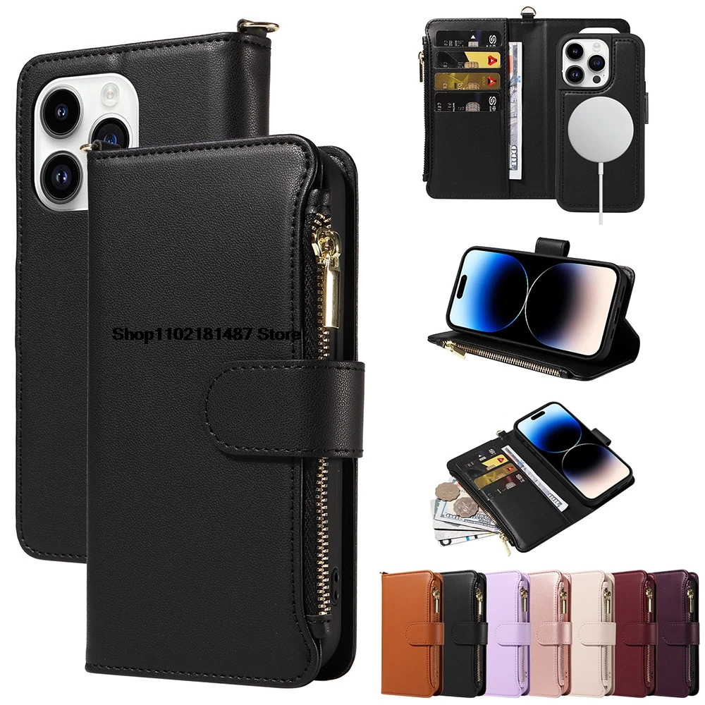 

Zipper Wallet Flip Leather Phone Case For iPhone 15 14 13 12 11 Pro Max XS XR X SE 2022 8 7 6 14 15 Plus Multi Card Cover Coque