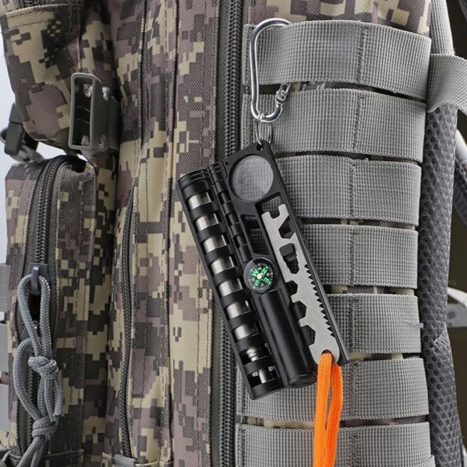 

Multi-functional Outdoor Survival Fire Stick Cooking Fire Tube Combination Tool Set Camping Emergency Compass Bottle Opener