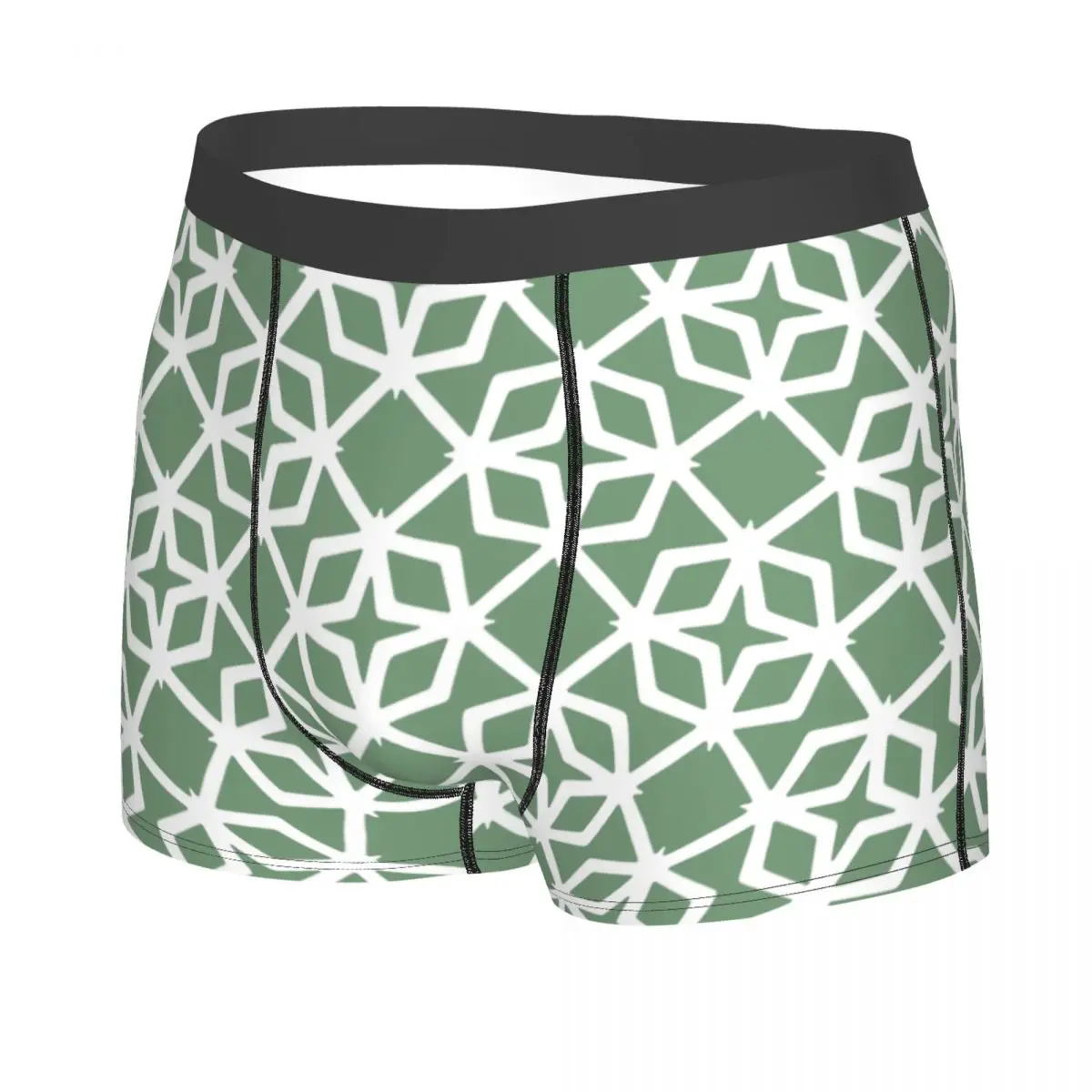 Sage Green Diamond Star Geometric Underwear Men Sexy Print Custom Boxer Shorts Panties