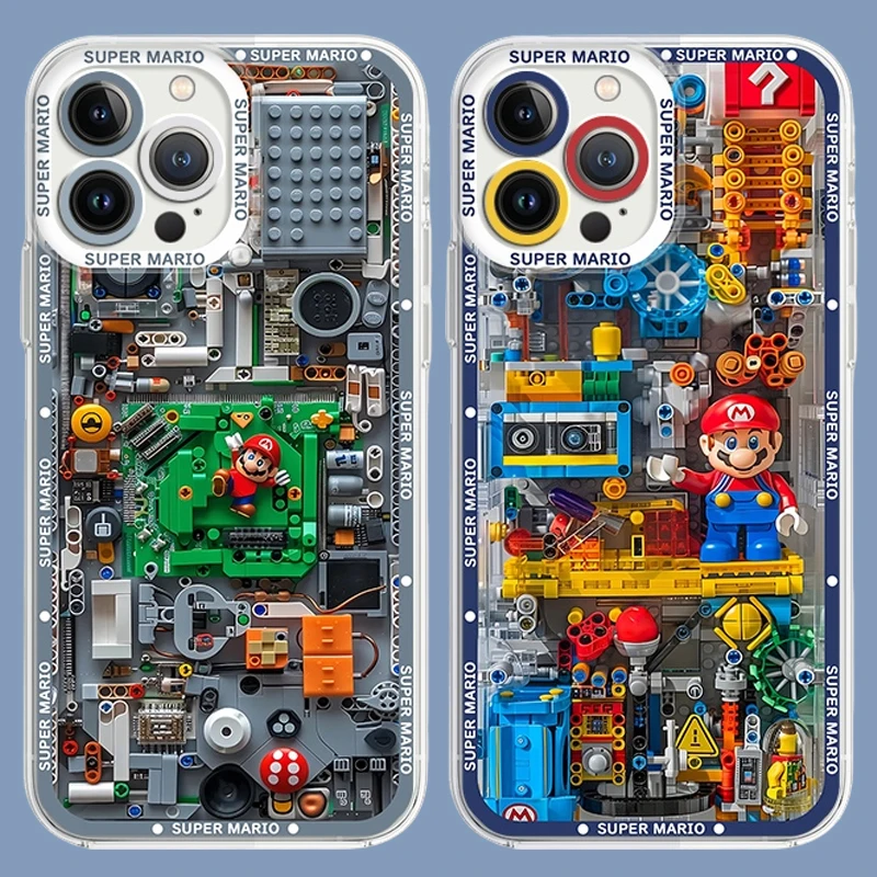حافظة ليغو بريكس سوبر م-ماريوس بروس لهاتف آيفون 17 اير 16 إي 15 14 بلس 13 12 ميني 11 برو ماكس غطاء سيليكون مقاوم للصدمات وقابل للغسل #1
