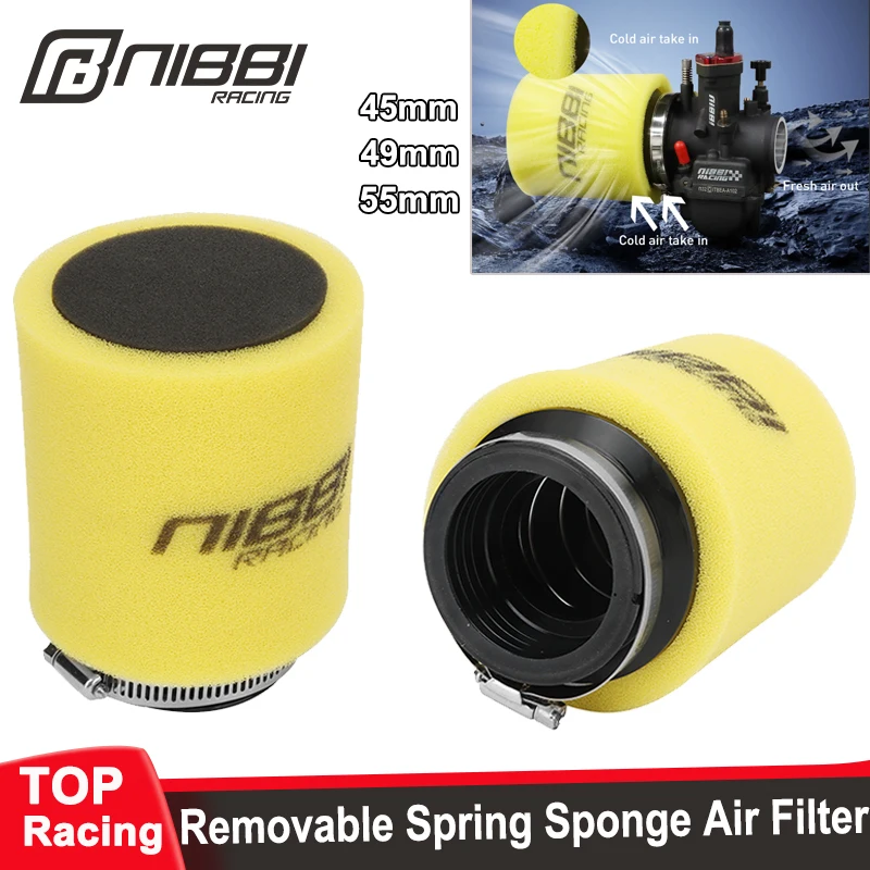 

NIBBI New Removable Sponge Air Filter Scalable Spring 45/49/55mm Universal High Flow Air Filter Cleaner for KTM Dirt Bike Motor