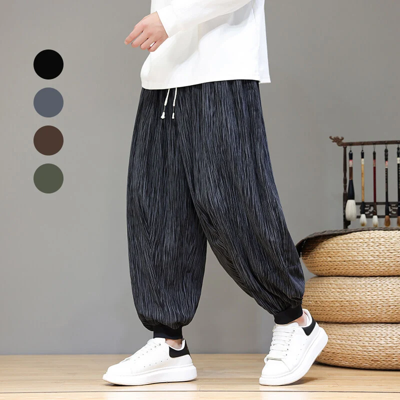 

Spring and Autumn Men's New Corduroy Tie-Feet Harem Pants Men's Loose Wide Legs Jacquard Bloomers Casual Pants