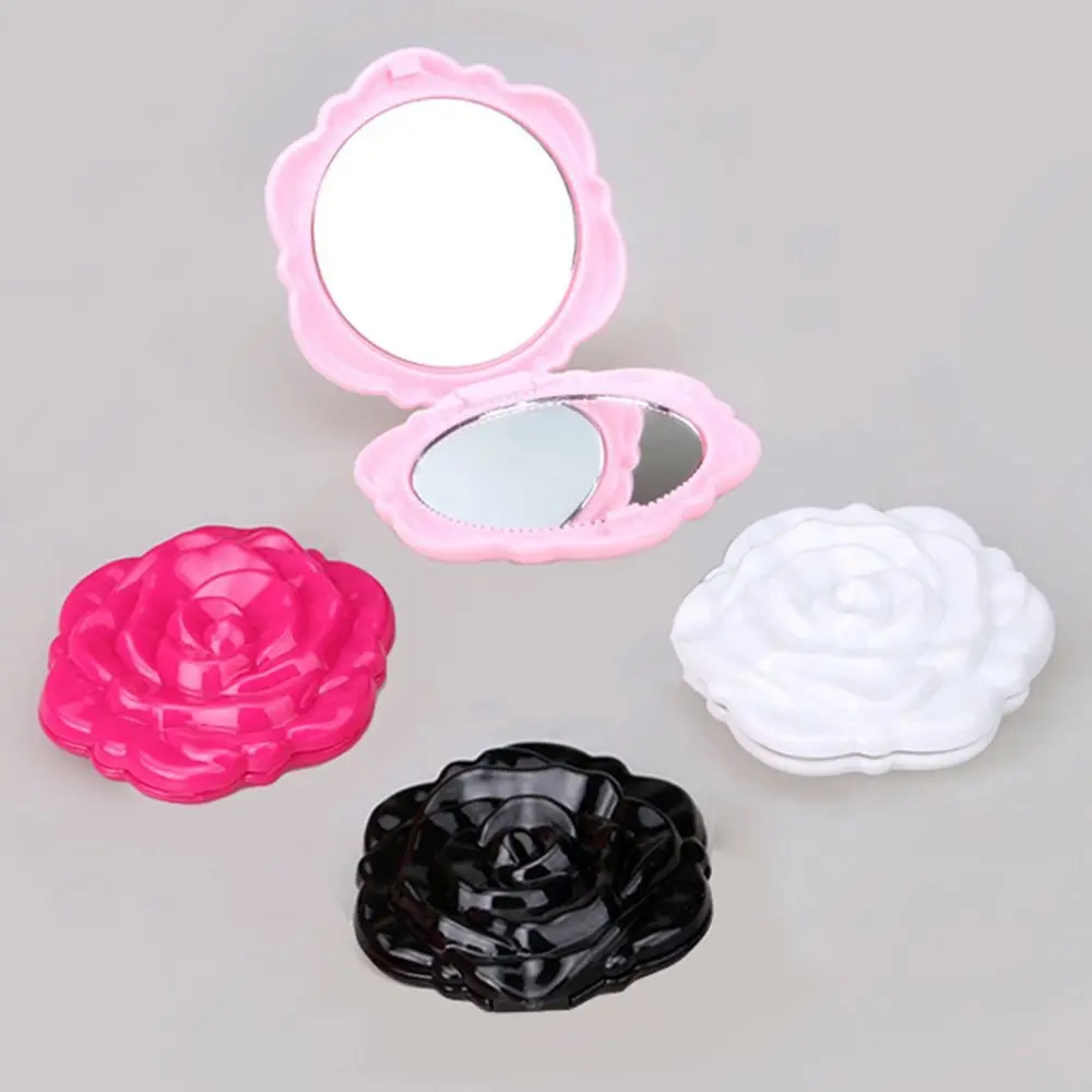 Double-Sided Rose Flower Makeup Mirror Handheld Round Shape Mini Pocket Mirror Convenient Cosmetic Mirror Travel Beauty Tool