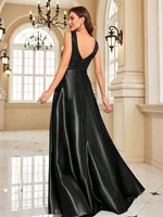 Elegant Sequins Evening Dress For Women 2024 Deep V-neck Satin Prom Party Green Dress Floor Length Blue Formal Gowns - Image 2