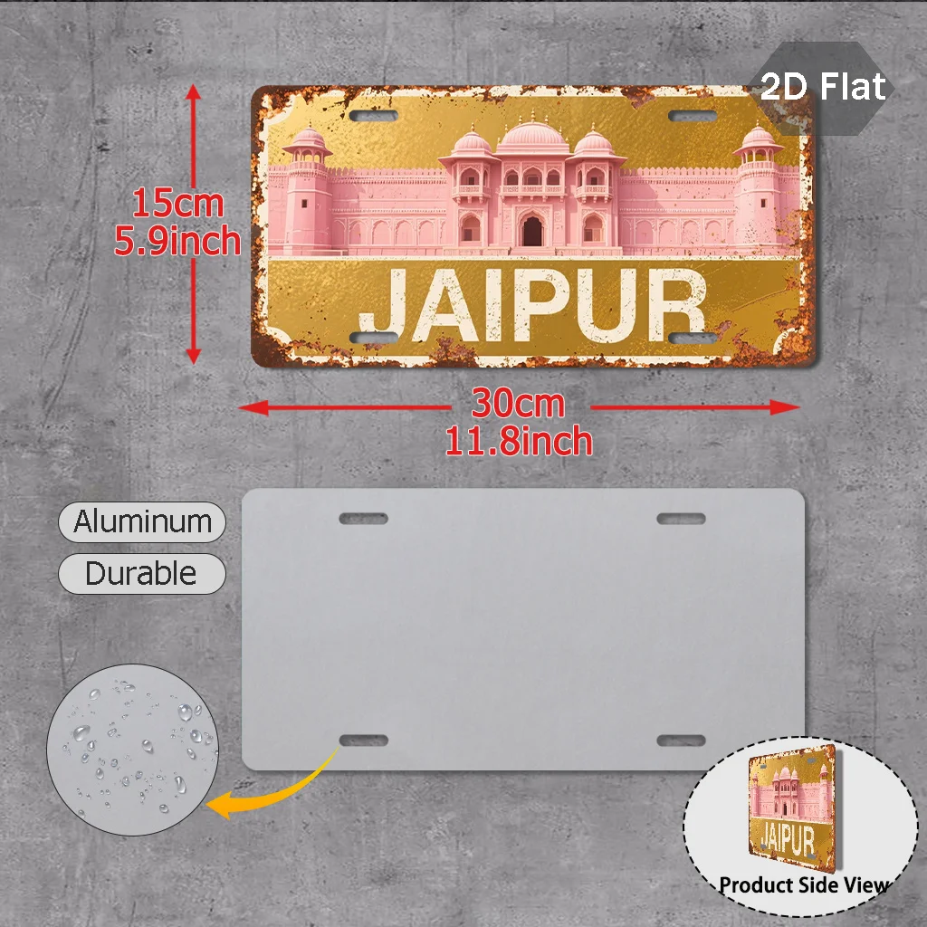 1pc Vintage Jaipur Indian Inspirational Sign | Retro South Asian City Sign, Aluminum Material, 2D Flat Printing, 29.97cm x 14.99