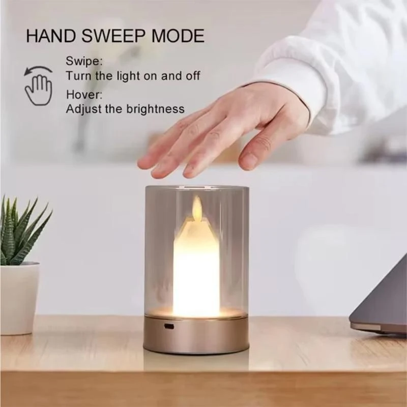 Flameless Illuminant for Home Decor, Gesture Control Dimmable LED illuminant Light, Realistic Flame Flickering Tabletop for M4YD