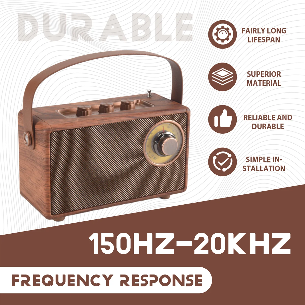 

ZIZI Ретро FM-радио Портативный деревянный Bluetooth-радио Басовый динамик Громкая связь MP3-плеер Поддержка USB/TF-карты/AUX Play